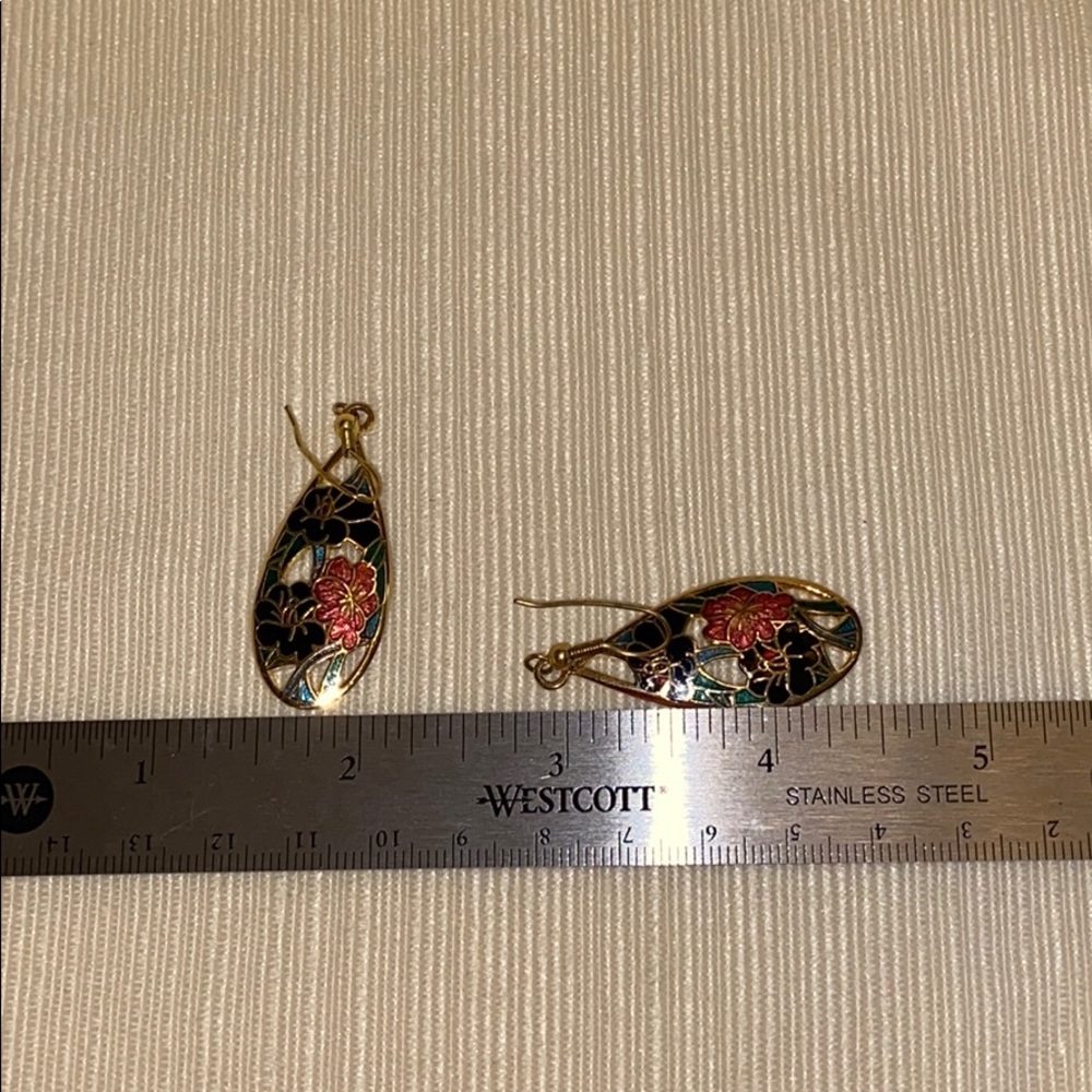 Enamel cloisonné French wire drop earrings